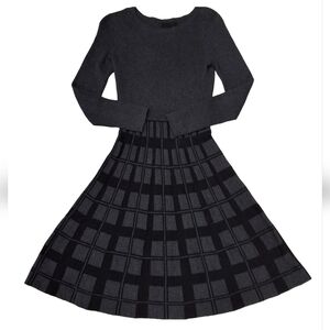 Cynthia Rowley Dark Grey Black Emo Goth Stretch Plaid Dress 